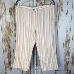 Dash, Women's Striped Linen Blend Capris in Pink and Cream. Size Small.